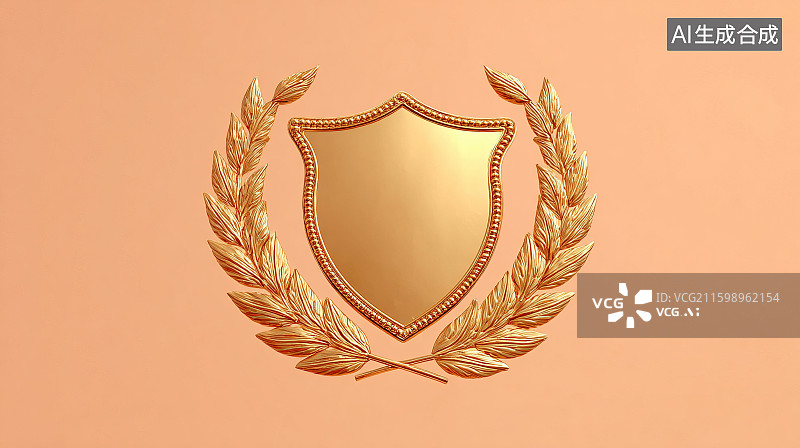 【AI数字艺术】3D 金色麦穗盾牌艺术图片素材