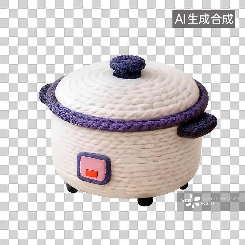 【AI数字艺术】3D立体毛线风毛绒质感电饭锅家电免抠素材图片素材
