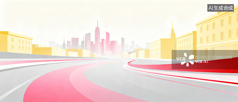 【AI数字艺术】城市道路与建筑远景图片素材