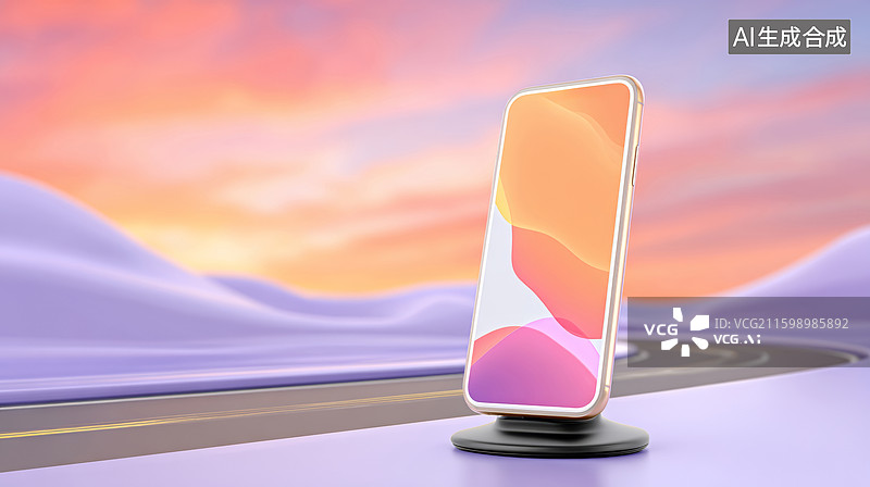 【AI数字艺术】金色的手机在底座上图片素材