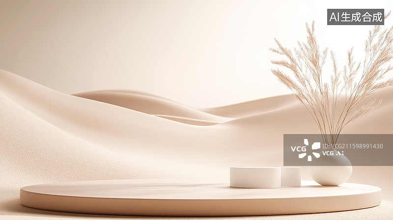 【AI数字艺术】清新风格3D化妆品产品展台背景图片素材