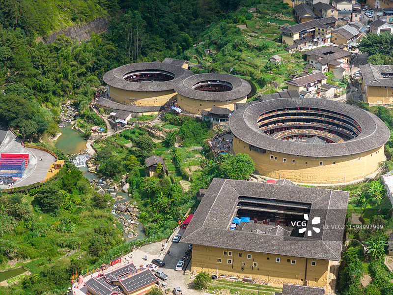 福建龙岩初溪土楼群航拍图图片素材
