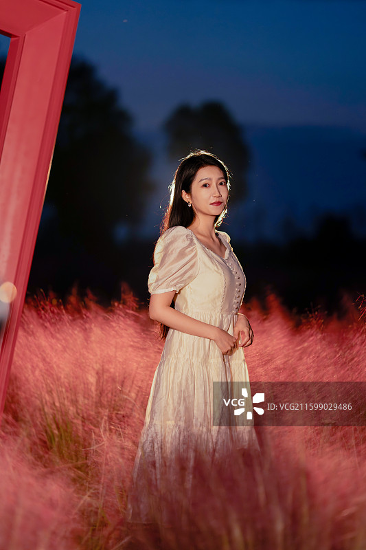 未央宫粉黛花连衣裙摄影图片素材