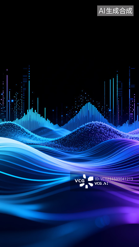 【AI数字艺术】科技风山水声波创意插画素材图片素材