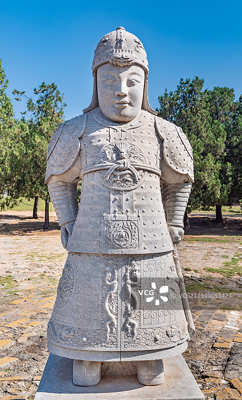 河北遵化清东陵康熙景陵石像生石翁仲武将雕像图片素材
