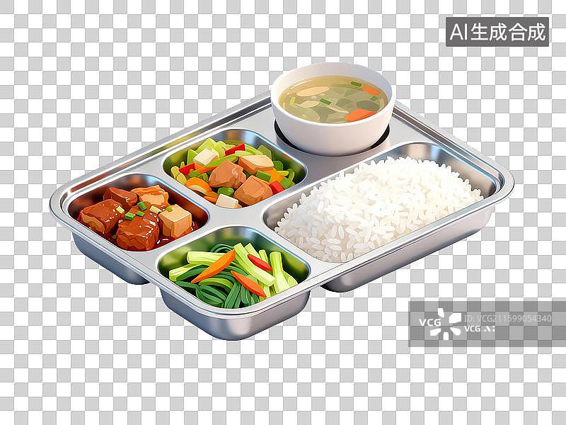 【AI数字艺术】3D渲染，一份简餐，便饭，便当，食堂，工作餐，扁平化风格，免抠元素图片素材