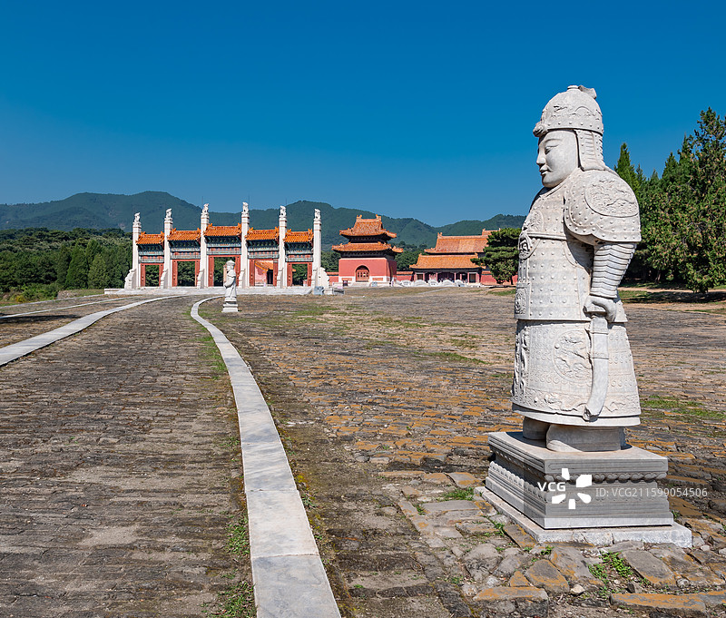 河北遵化清东陵康熙景陵神道石将军牌楼门小碑楼图片素材