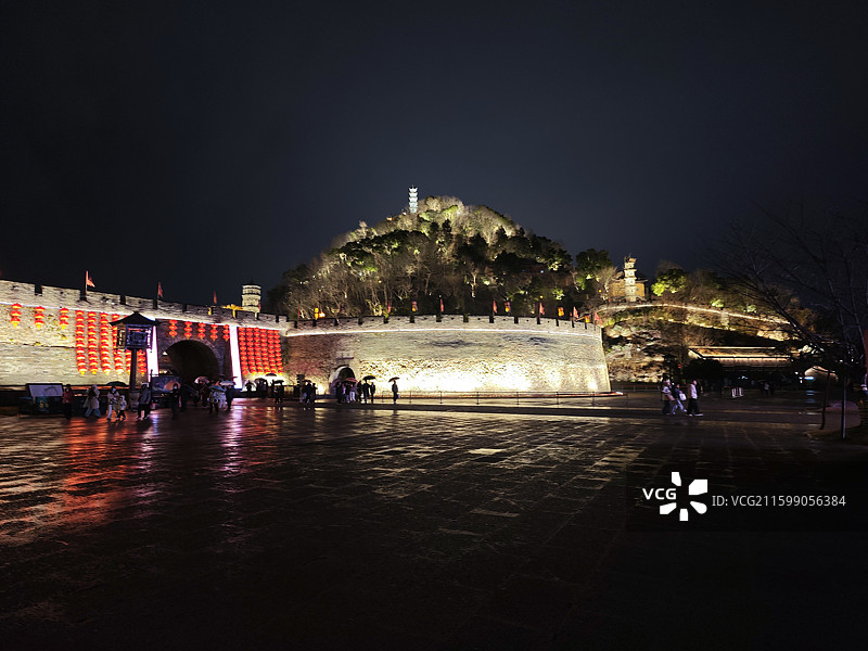 台州府城台州古城临海古城古代城防夜景古塔图片素材