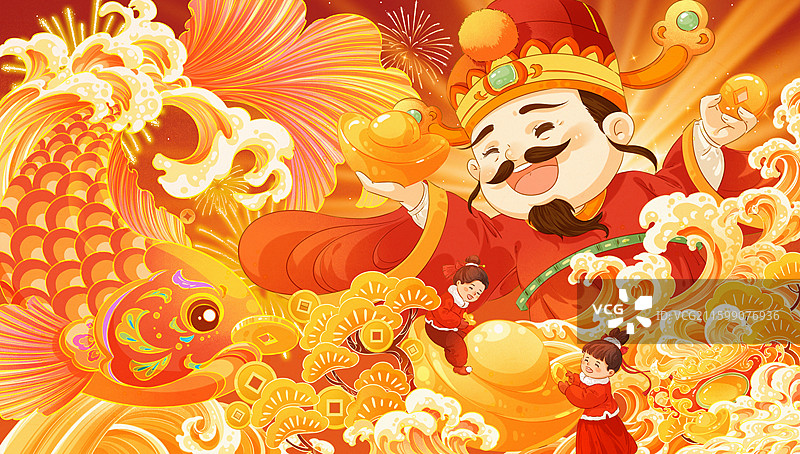 喜庆红色中国风财源滚滚节日展板图片素材