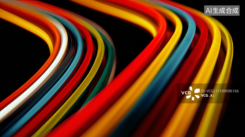 【AI数字艺术】彩色光线流动的抽象波纹图片素材