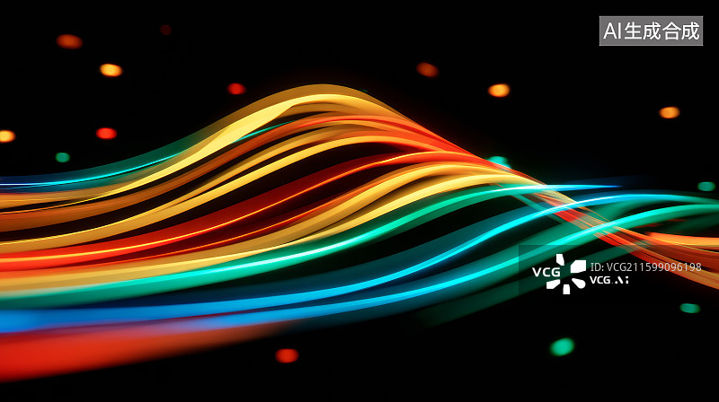 【AI数字艺术】彩色光线流动的抽象波纹图片素材