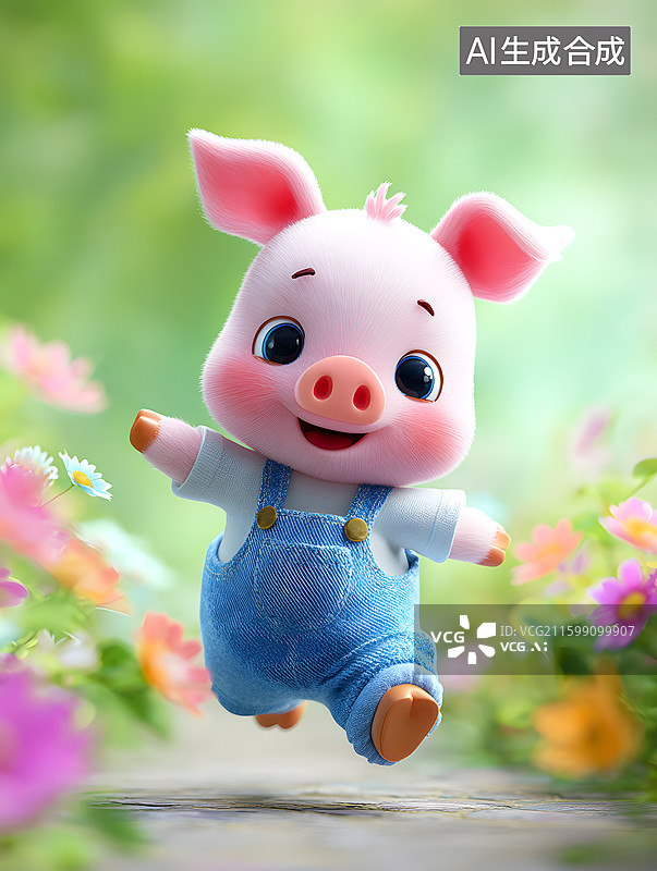 【AI数字艺术】一只拟人化小猪开心地奔跑图片素材