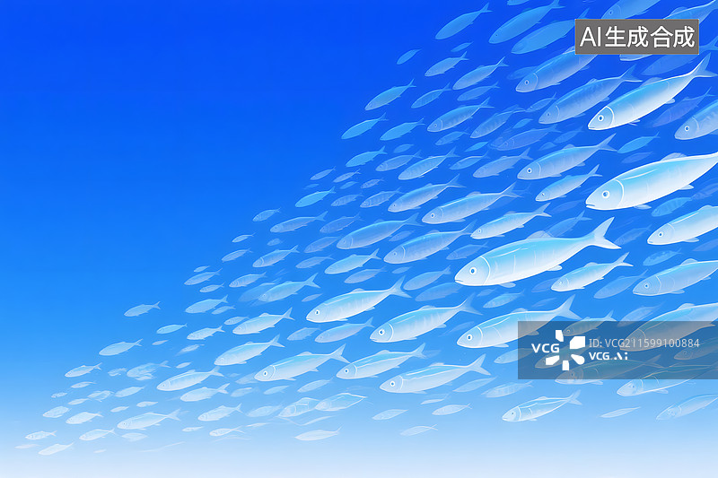 【AI数字艺术】庞大密集鱼群集体游动插画图片素材