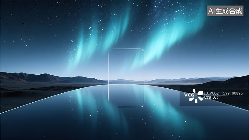 【AI数字艺术】发光蓝色科技山川银河极光未来概念背景图图片素材