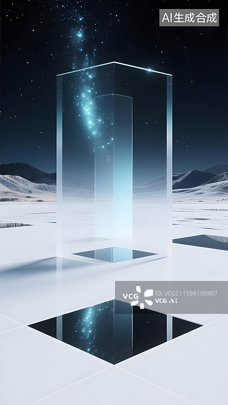 【AI数字艺术】发光蓝色科技山川银河极光未来概念背景图图片素材
