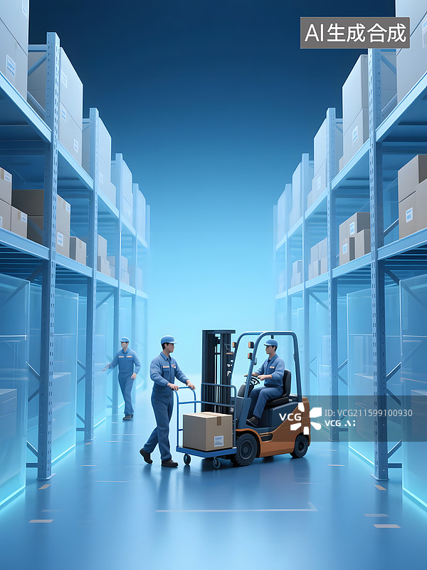 【AI数字艺术】仓储集散中心人员搬运配送图片素材