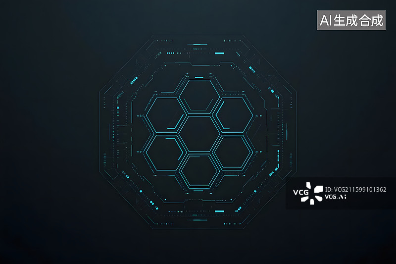 【AI数字艺术】科技感十足的六边形网格与数据线条图片素材