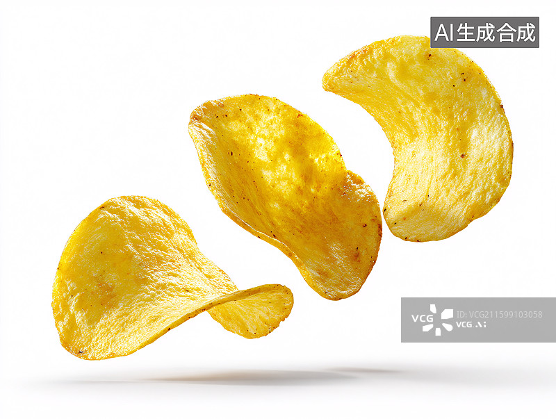 【AI数字艺术】悬浮的金黄薯片图片素材
