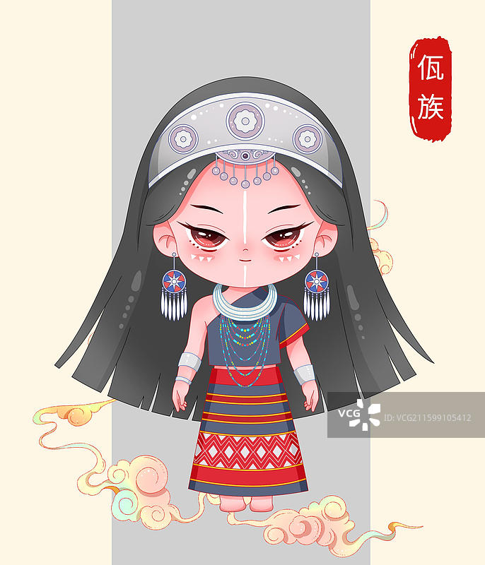 国潮卡通五十六个民族-佤族图片素材
