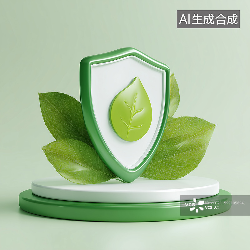 【AI数字艺术】绿盾树叶保单立体图片素材