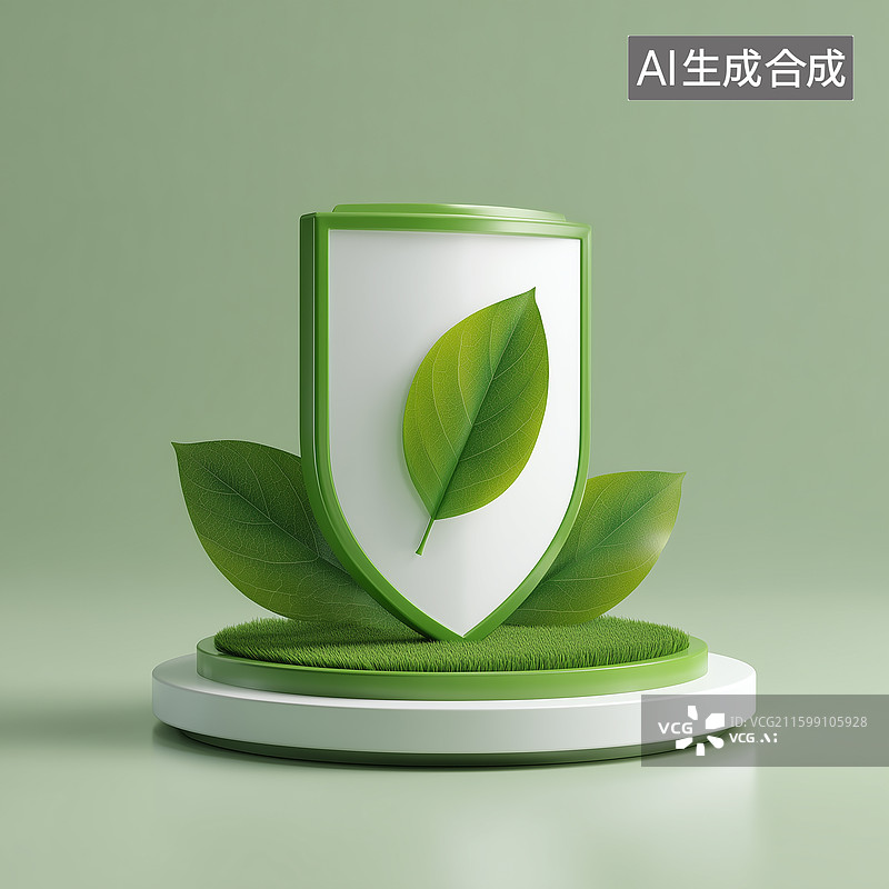 【AI数字艺术】绿盾树叶保单立体图片素材