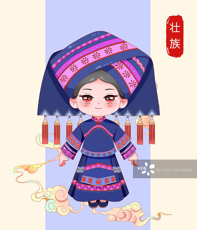 国潮卡通五十六个民族-壮族图片素材