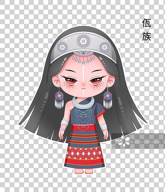 五十六个民族卡通可爱形象佤族图片素材