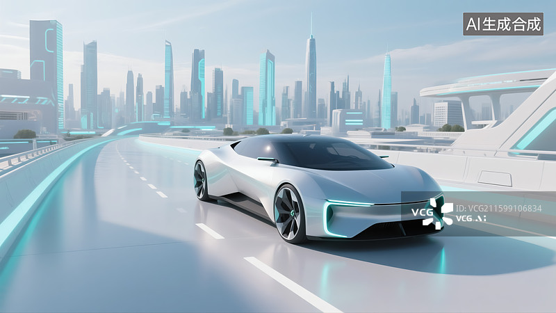 【AI数字艺术】未来城市汽车科技概念插画图片素材