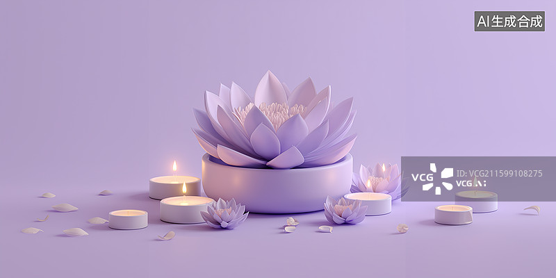【AI数字艺术】莲花蜡烛立体图标图片素材