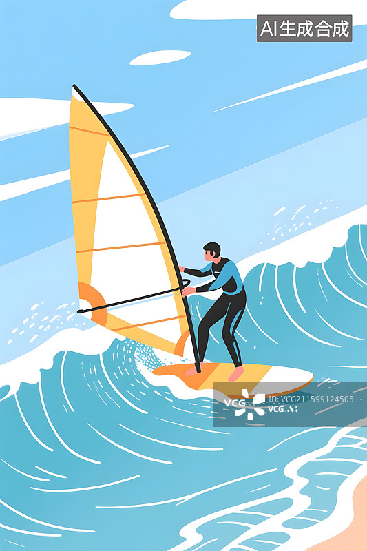 【AI数字艺术】乘风破浪的帆板运动员图片素材