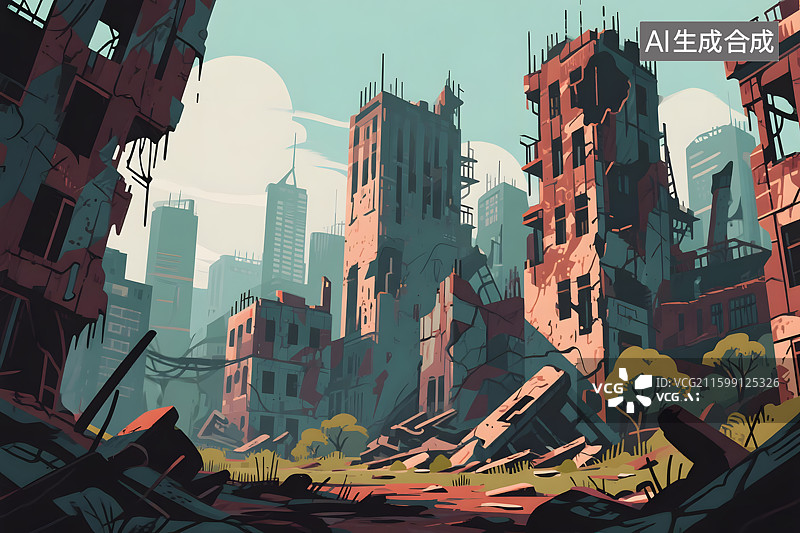 【AI数字艺术】末日废墟城市景观图片素材