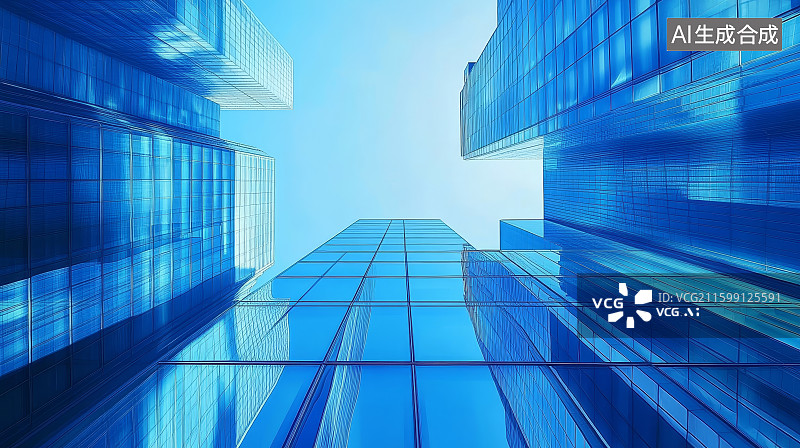 【AI数字艺术】低视角仰视城市商业建筑摩天大楼图片素材
