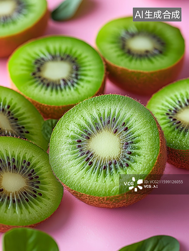 【AI数字艺术】新鲜有机奇异果切片特写图片素材