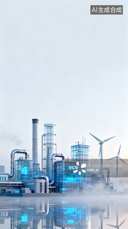 【AI数字艺术】科技新能源供热发电厂三维场景图片素材