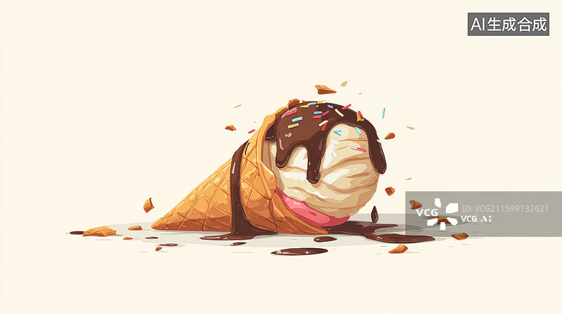 【AI数字艺术】融化的巧克力冰淇淋蛋筒图片素材