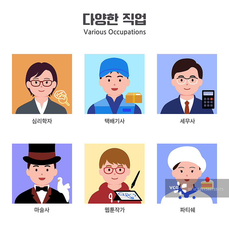 人物、职业、上半身、心理健康专家、送货员、财务顾问、魔术师、网络漫画家、面包师图片素材