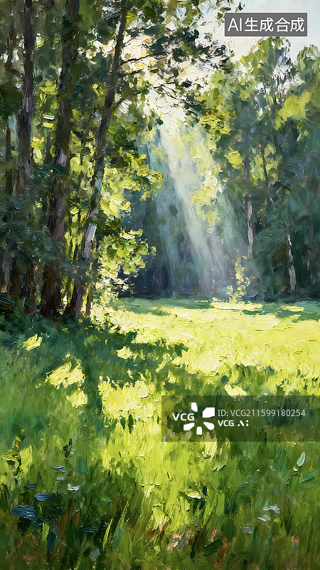 【AI数字艺术】清新森林氧吧丁达尔光束夏天治愈系图片素材