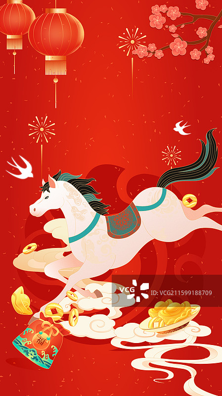 国风2026马年十二生肖骏马奔腾矢量插画图片素材