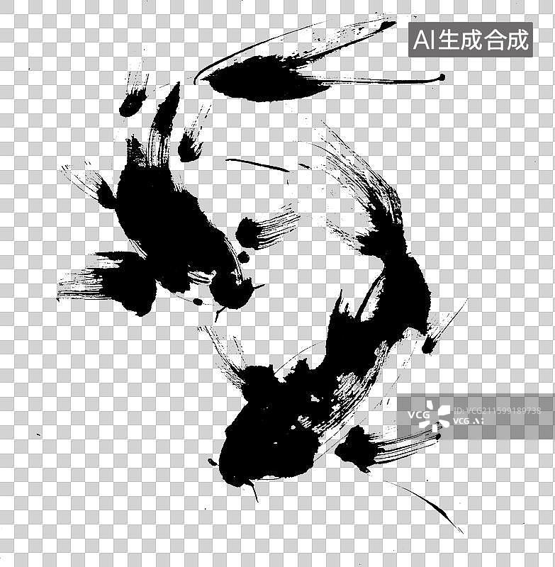 【AI数字艺术】书法水墨风锦鲤戏水图片素材