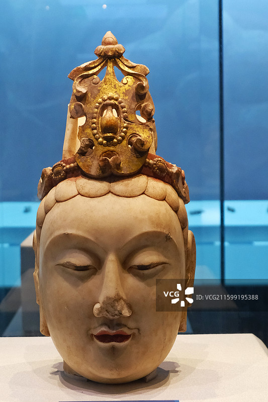 邺城考古博物馆藏北齐石雕佛头像图片素材