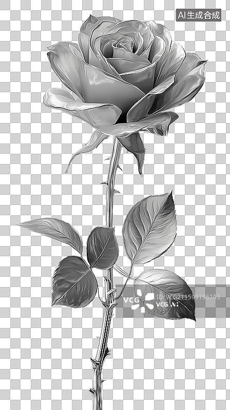 【AI数字艺术】银色不锈钢玫瑰花在png透明背景上图片素材