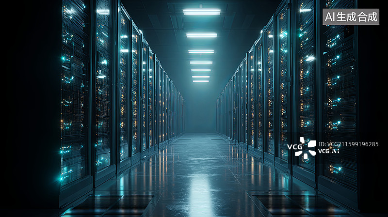【AI数字艺术】数据中心服务器机房通道图片素材