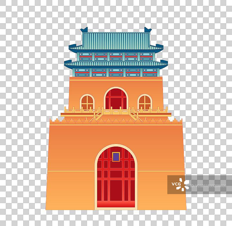 国风最美中轴线北京钟楼插画免抠元素图片素材