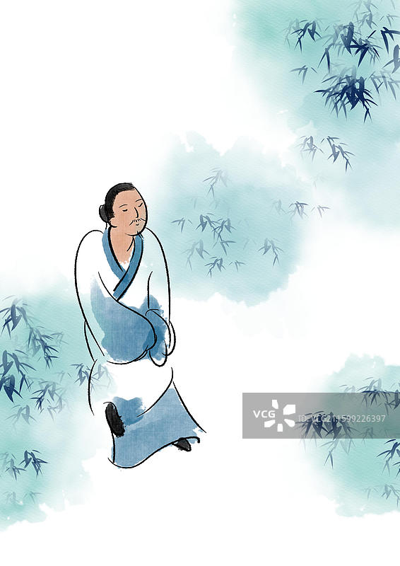 中国风新中式古风古典传统文化国学经典古人古代古时候极简潇洒禅意古意水墨风古人悠闲自在放松插画图片素材