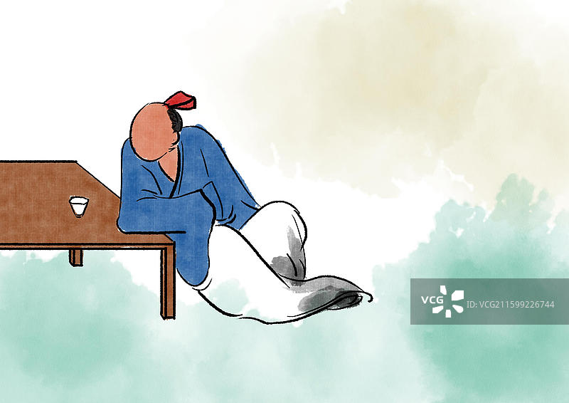 中国风新中式古风古典传统文化国学经典古人古代古时候极简潇洒禅意古意水墨风品茶喝茶饮茶插画图片素材