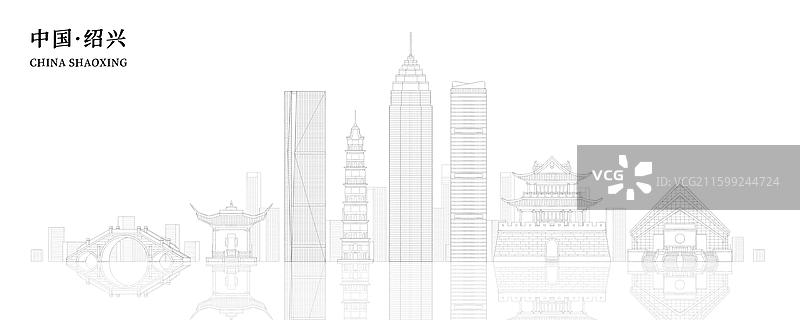 绍兴城市地标建筑插画线稿图片素材