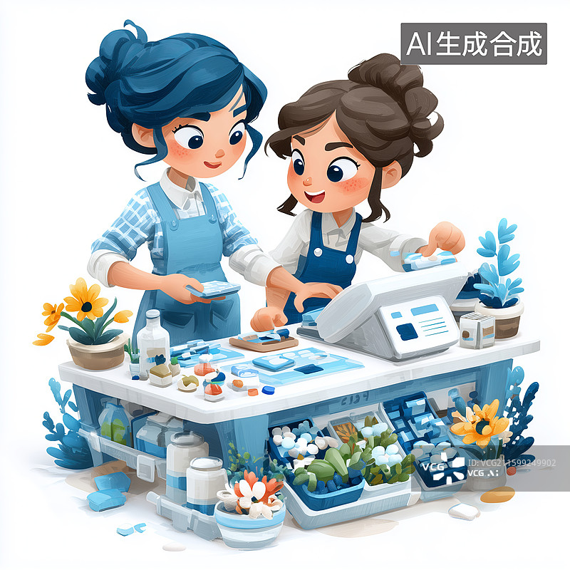 【AI数字艺术】花店工作中的两位女性图片素材
