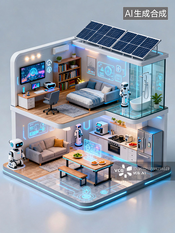 【AI数字艺术】未来智能家居蓝图概念背景图片素材