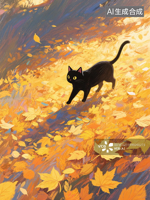 【AI数字艺术】秋日猫趣插画图片素材