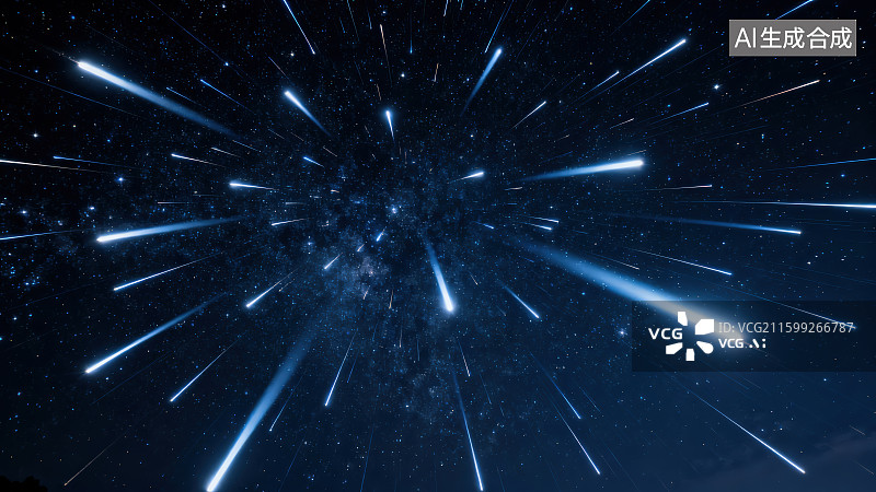 【AI数字艺术】夜晚天空中划过的流星雨背景图片素材